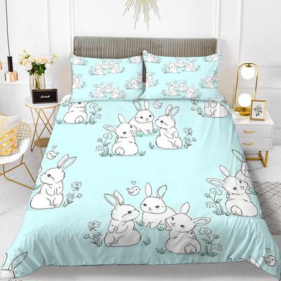 Kaninchen Bettbezug Set Cartoon Tiere Thema 3D Druck Kawaii Niedlich Rosa King Queen Größe Für Kinder Mädchen Frauen Polyester Bettwäsche Set