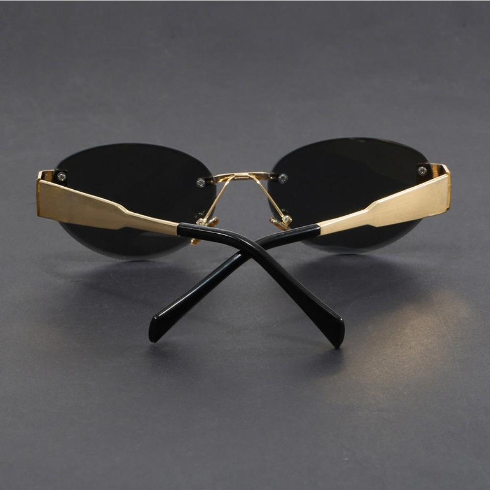 Luxury Gold Rimless Oval Sunglasses Men Women Vintage Narrow Frame Shades Fashion Black Lens UV Protection Eyewear