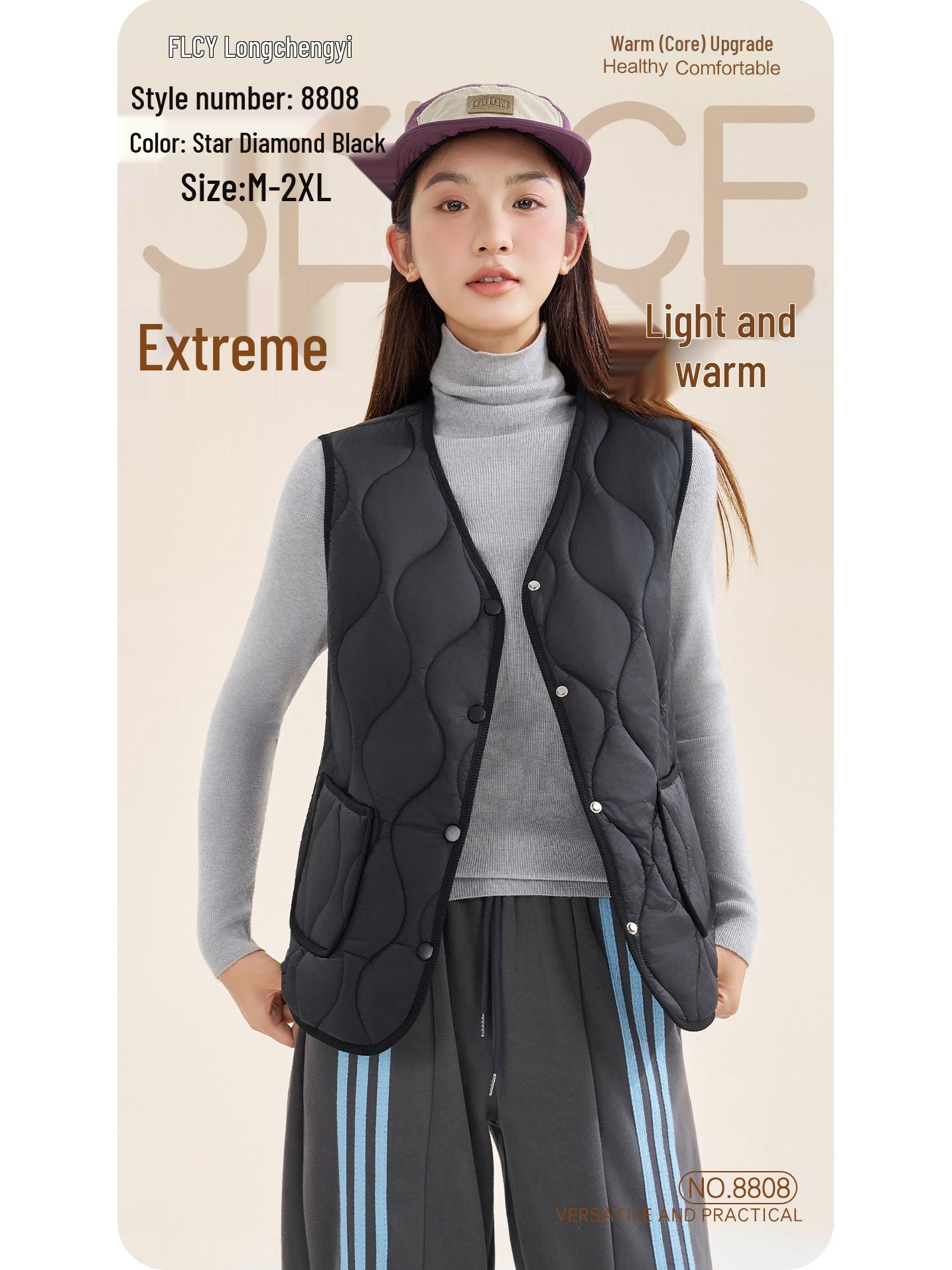 

Longchengyi Women s Thermal Down Vest - 8808 Winter Wool-Blend V-Neck Sleeveless Jacket XL