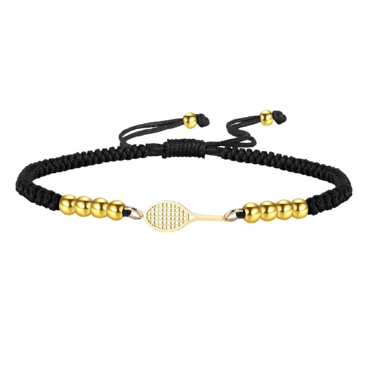Gioiello Sportivo Minimalista in Acciaio Inossidabile con Intaglio Racchetta e Cordino Intrecciato Personalizzabile