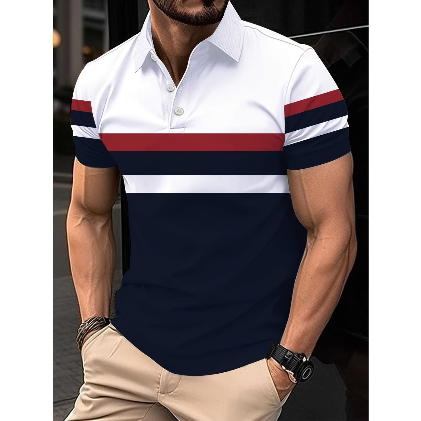 summer new men s POLO shirt features a casual fashionable comfortable breathable 3D striped pattern print S