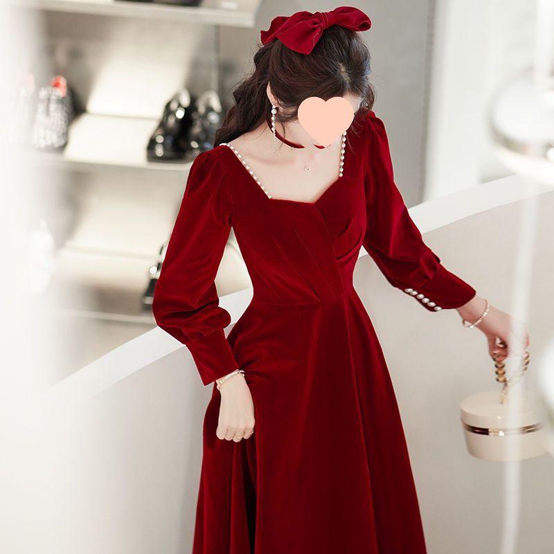 Bridal Toasting Dress 2025: New Winter Wedding-Engagement Long Sleeve Dress for Women