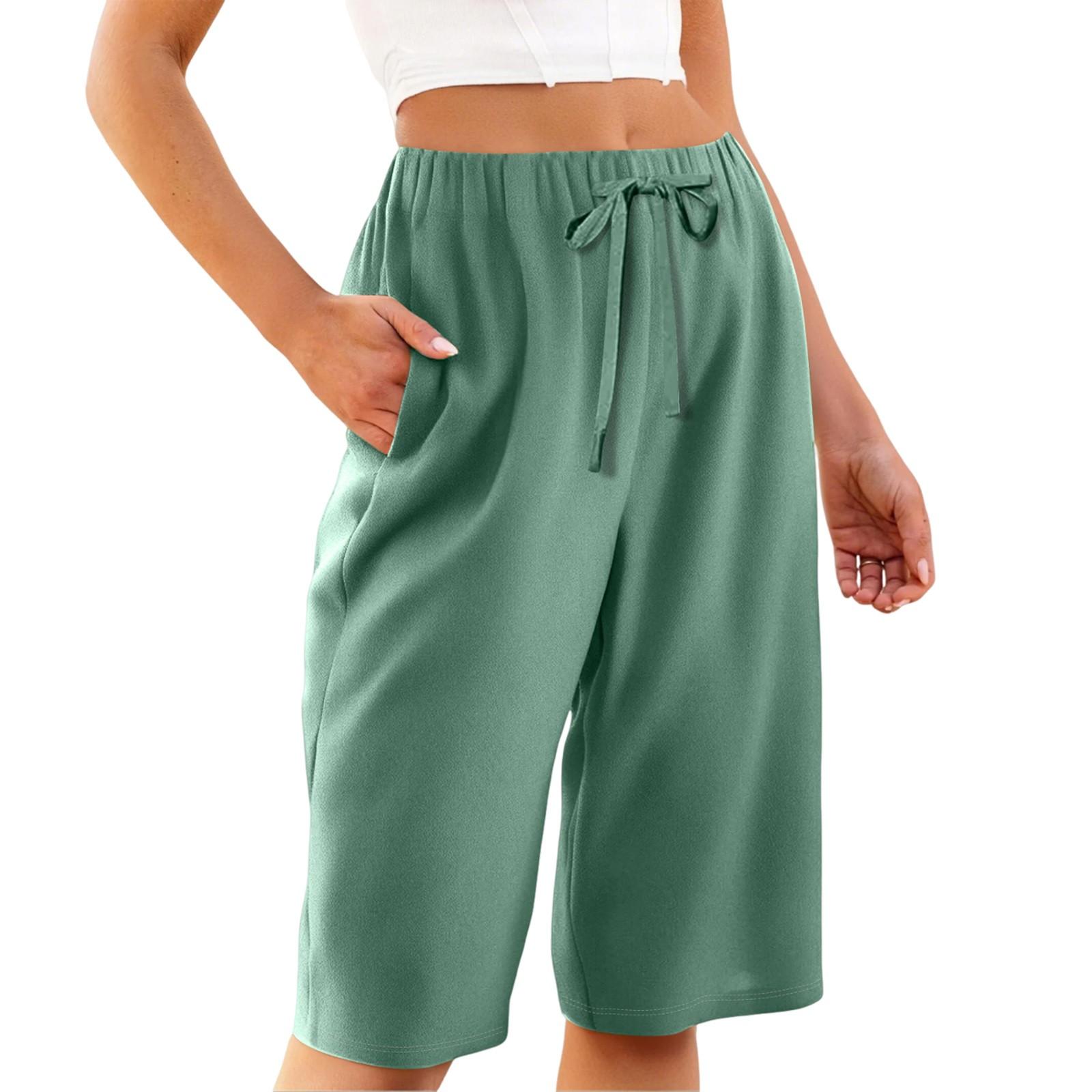 Women s Summer Elasticated Tie Waist Colour Cotton & Linen Loose Shorts XL