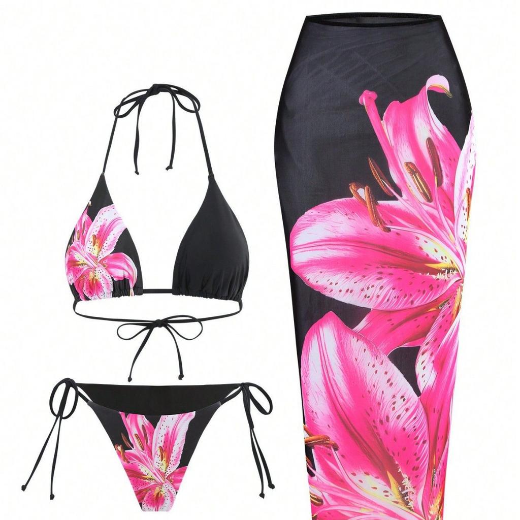 3 Pack Sexy Printed Bikini Set Swimwear Skirt