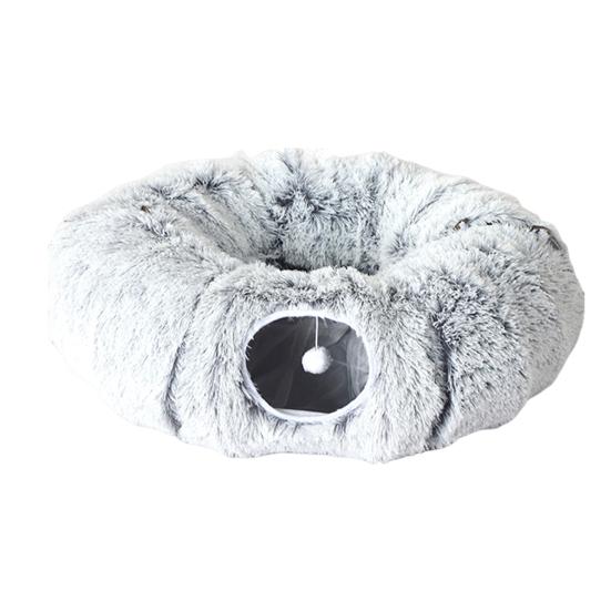 Plush Cat Tunnel Bed with Hanging Balls Washable Indoor Kittens Donut Tunnel Toy Small Large Cats Pets Round Peekaboo Cave Play Tunnel Pet Supplies