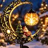 Christmas Gift for Garden Lovers Solar Moon Light, Santa Snowman Crescent Stake Warm Waterproof Metal Lanterns LED Glow, Festive Pathway Light Outdoor