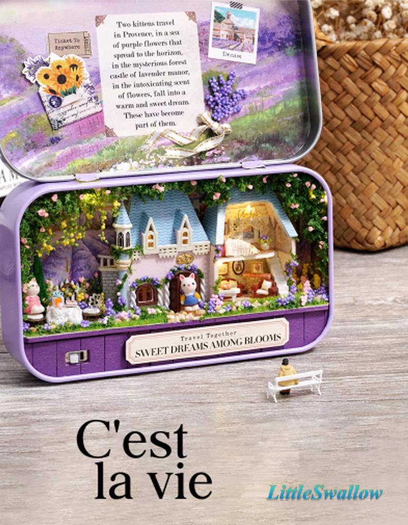 Little Swallow Miniature Handmade Dollhouse DIY Gift Miniature Cute Rabbit Craft Light Kit, Toy, Hobby, Box, Tin, House, Kit, Kids, Beginners, Kit,