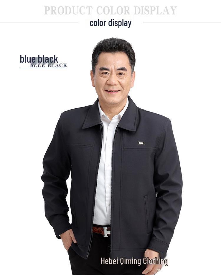 Férfi Tavaszi és Őszi Apa Hétköznapi Kabát - Középkorú és Idős, Hajtókás, Laza Szabású, Őszre és Télre Pamuttal Bélelt