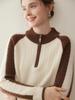 Half-Zip Color-Block Cashmere Women's Knit Sweater - Loose, Slimming, Soft, and Skin-Friendly Fashion Sweater