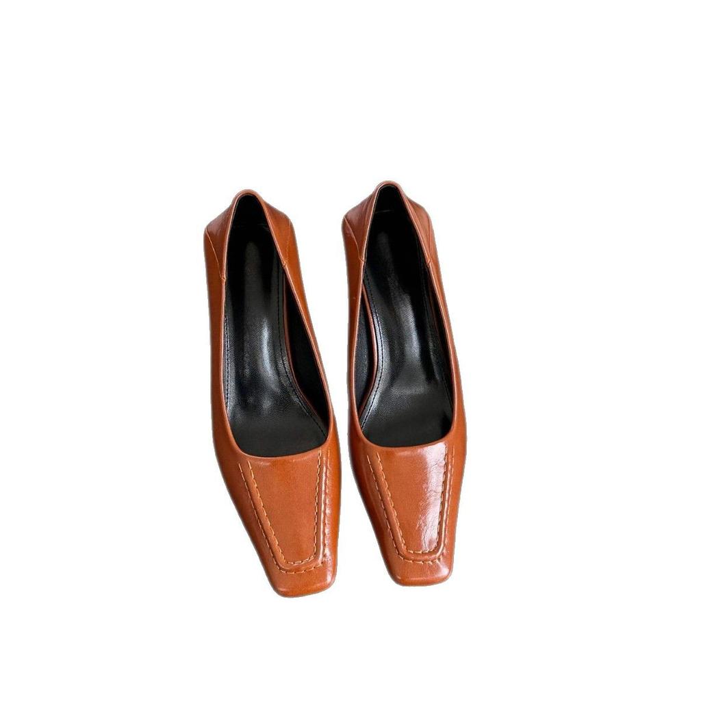 Spring new single shoes 2025 spring women's square head French retro high heels women's thin heels high-end soft-soled women's shoes