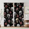 2pcs, Creative Curtains Grey Skull & Floral Peel Versatile 100% Polyester (without Rod) Stuff Clearance Ldeal for Bedroom,