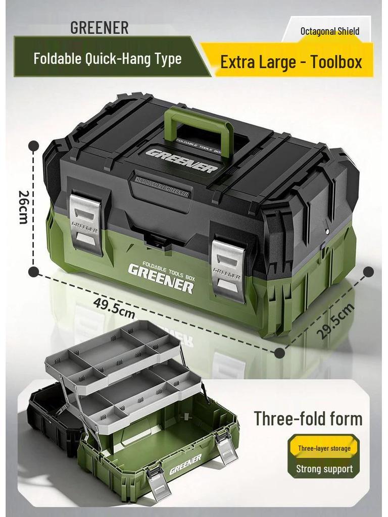 Zielony Las Przenośny Trójwarstwowy Wielofunkcyjny Przybornik: Składany Magazyn Przemysłowy na Sprzęt Domowy i Samochodowy