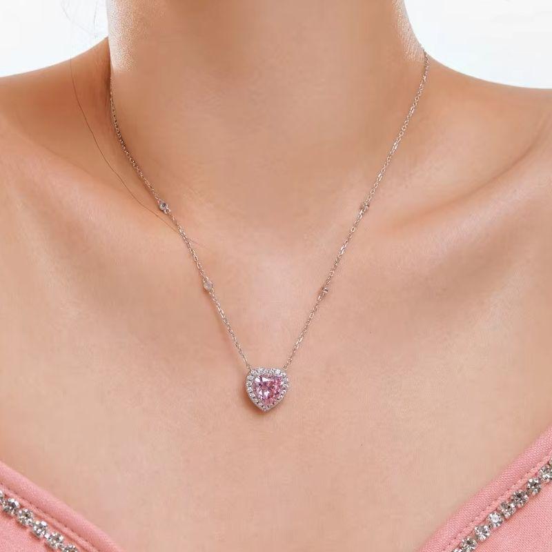 Genuine Sterling Silver 10mm Heart Cubic Zirconia Pendant Necklace Adjustable Chain Jewelry Gift for Women Valentines Day