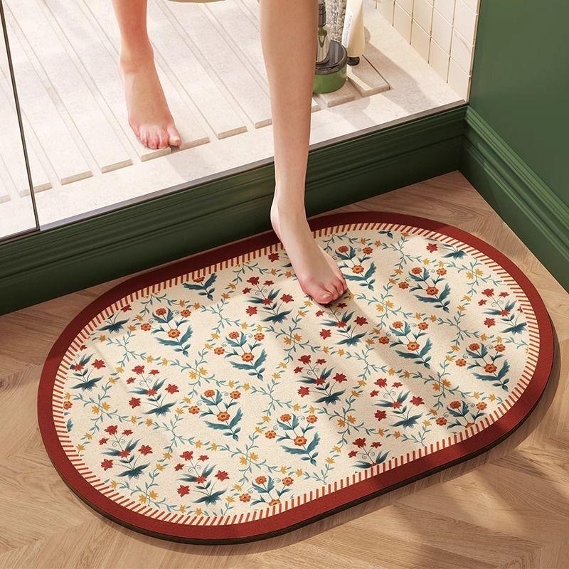 American Flower Diatom Mud Floor Mat Bathroom Non-Slip Easy To Take Care Of Floor Mat Household Toilet Water-Absorbing And Dirt-Resistant Floor Mat