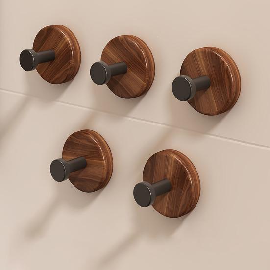 Adhesive Wall Hook No Drill Rustproof Hook with Retro Wood Grain Pattern Hanger for Bathroom