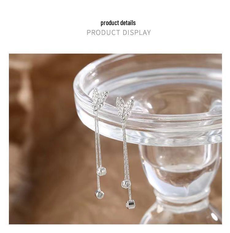 999 Pure Silver Butterfly Tassel Stud Earrings - Elegant Summer Trend