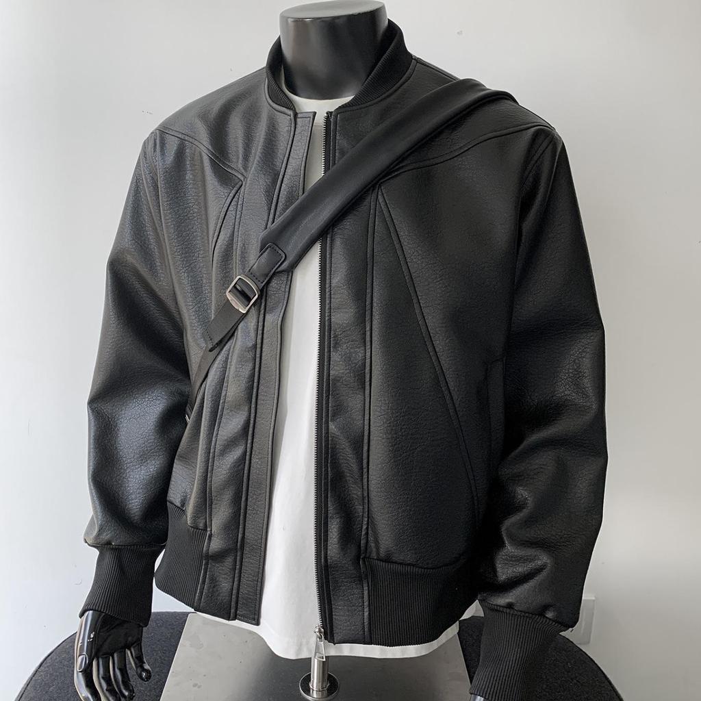 Men's American Retro Leather Jacket: Heavyweight, High-End Cool, Short Stand-Up Collar Bomber for Spring & Autumn