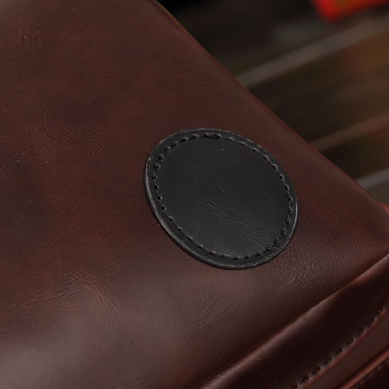 Trendy Men's British Fashion Backpack Personality Design Young Student Backpack Retro Crazy Horse Leather Bag 14-inch Computer Bag