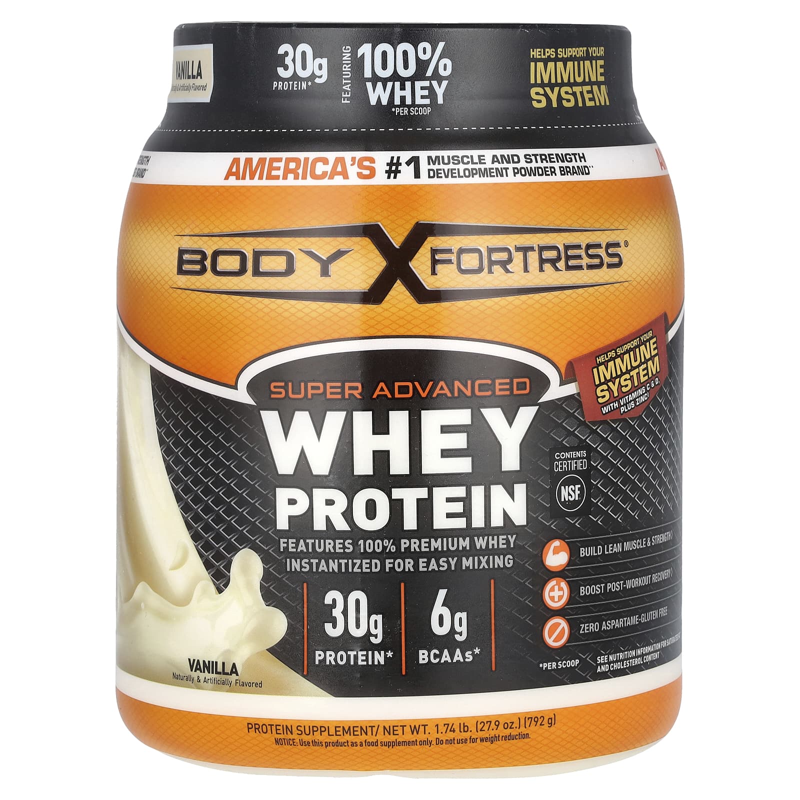 

Body Fortress, Super Advanced Whey Protein, Vanilla, 1.74 lb (792 g)
