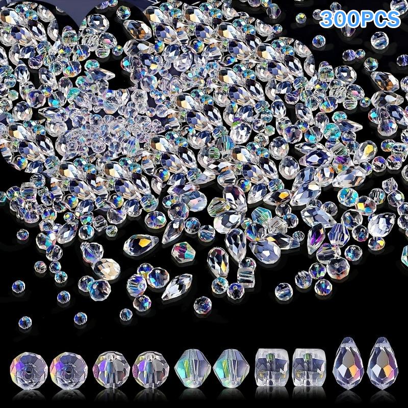 300Pcs Mixed Sizes Crystal Rondelle Light Ab Gems Loose Beads Clear Crystal Glass Crafts Shiny Jewelry Diy Necklace Kit