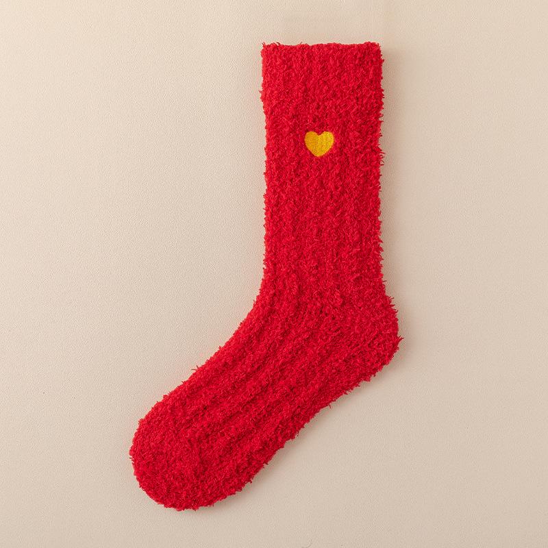 This Year Red Socks Female Autumn Winter Coral Velvet Mid-tube Stockings Big Red Socks Mid-tube Stockings