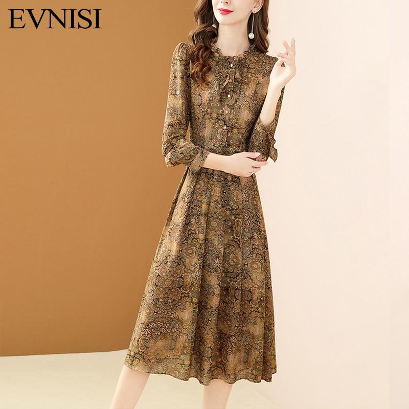 

EVNISI женское шифоновое платье 2023 весеннее элегантное большое свободное платье на пуговицах с длинным рукавом и круглым вырезом трапециевидной формы для женщин шикарные платья