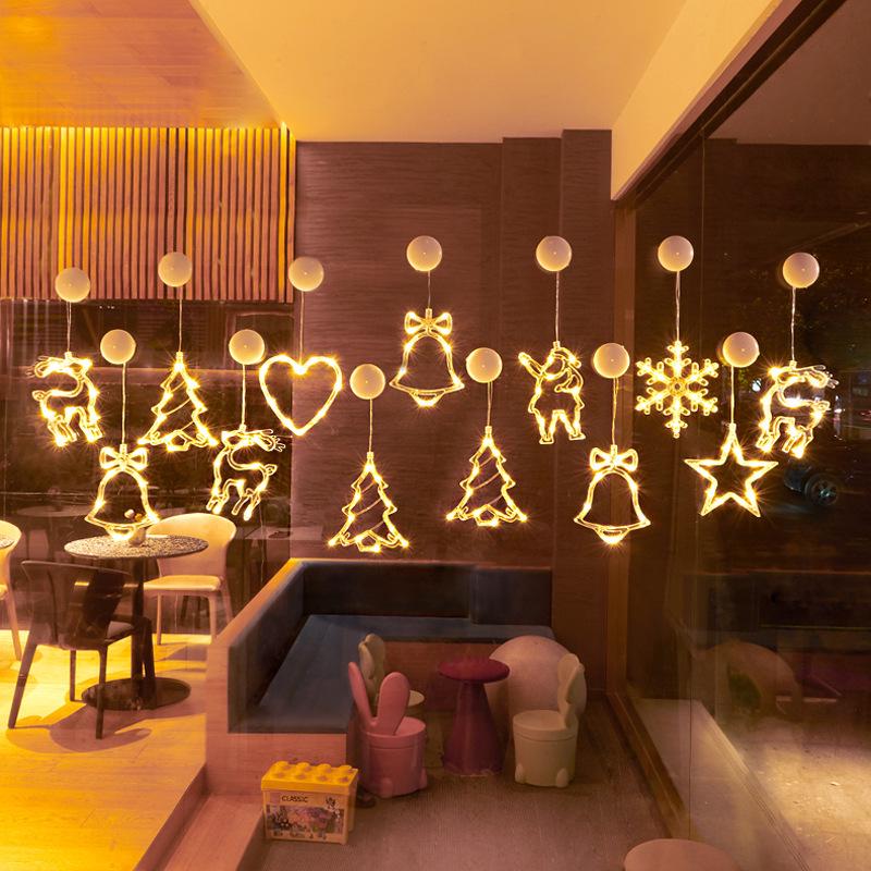 LED Christmas Decorative Lights: Snowman, Tree, Bells, Star, Window Suction Cup Holiday Set