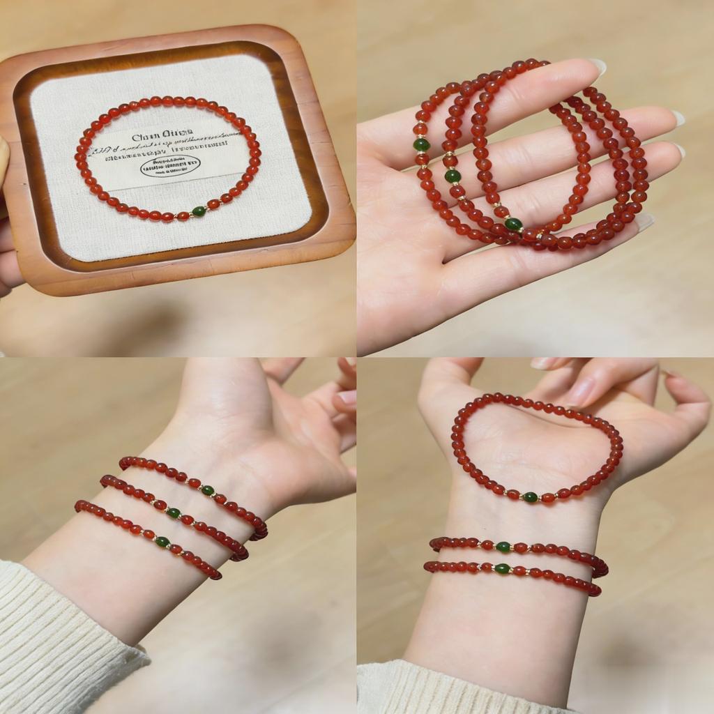 New Natural Red Agate Round Bead Bracelet, Green Agate New Jewelry for Women, Versatile, High-end, Stylish, Flattering Gift