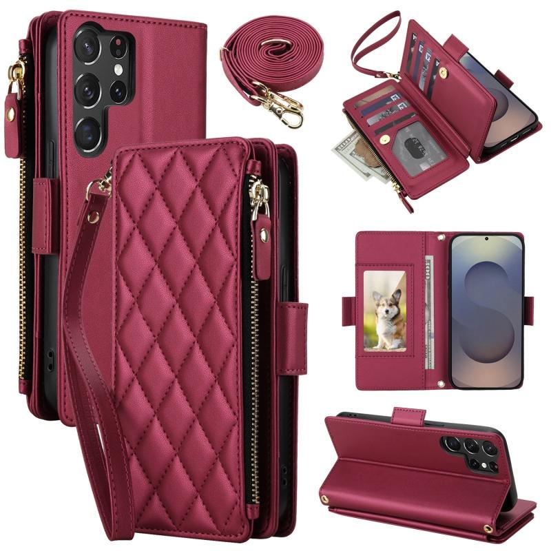 Phone Case for Samsung Galaxy S26 FE S25 Edge S24 Ultra S23 Plus S22 Crossbody Zipper Wallet with 9 Card Slots Cover Lanyard Bag