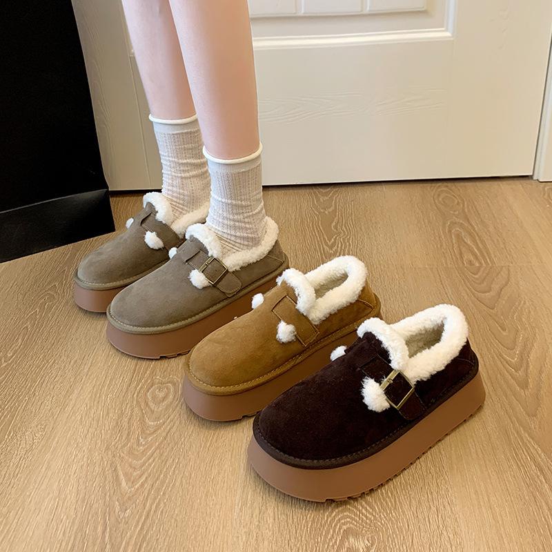 Women's Large Size Thick Bottom Winter Warm Fur Beanies Padded Lined Ankle Boots Non-slip Hiking Sports Cotton Shoes