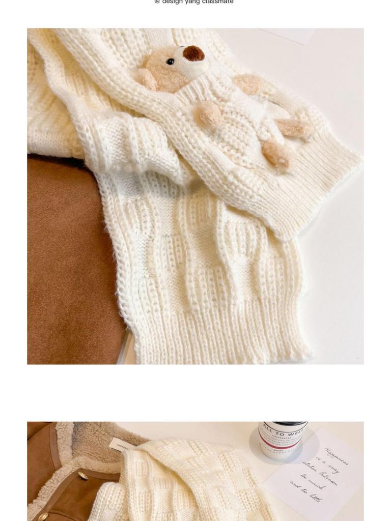 Red Bear Knitted Scarf for Women – Cute, Versatile Neck Warmer for Autumn/Winter | 2025 New Style Gift