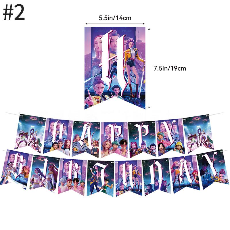 Demonœ Hunters Birthday Party Decor Tableware Banner Kids Birthday Balloon Cake Topper Decor  Kpop Anime Party Supplie Set