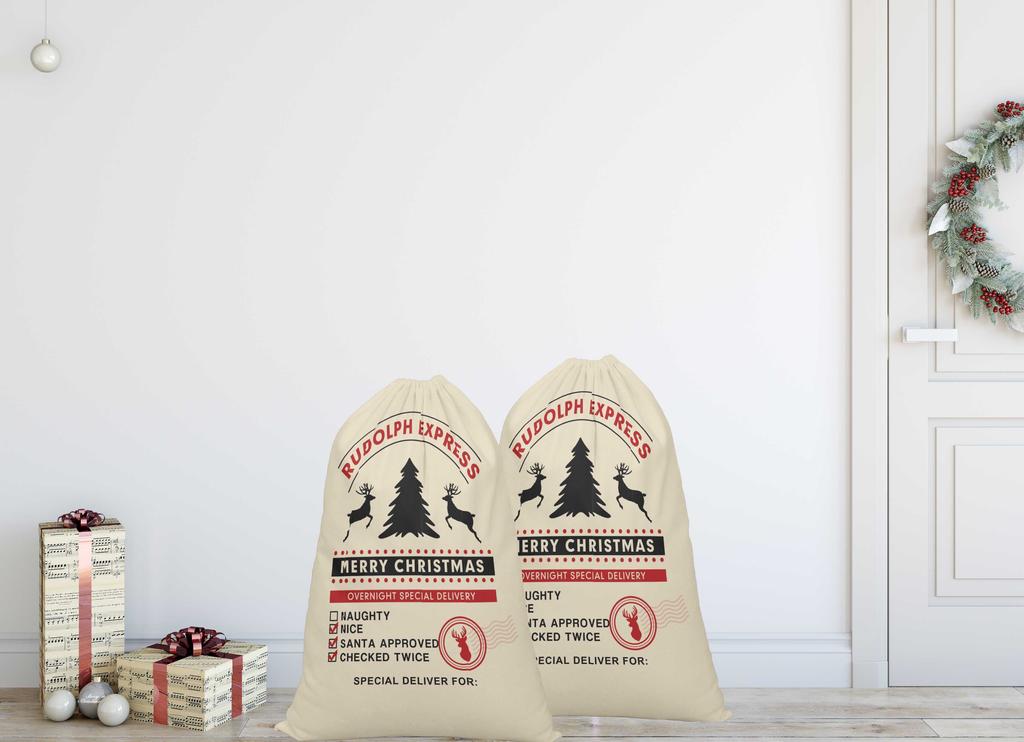 Printtoo Pack Of 2 Pcs Xmas Presents Storage Bags Large Santa Gift Sack With Drawstring Christmas Party Favor 27x20 Inch