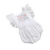 Baby Cute Romper Embroidered Sleeveless Ruffle Decorated Snap Button Closure Breathable Jumpsuit