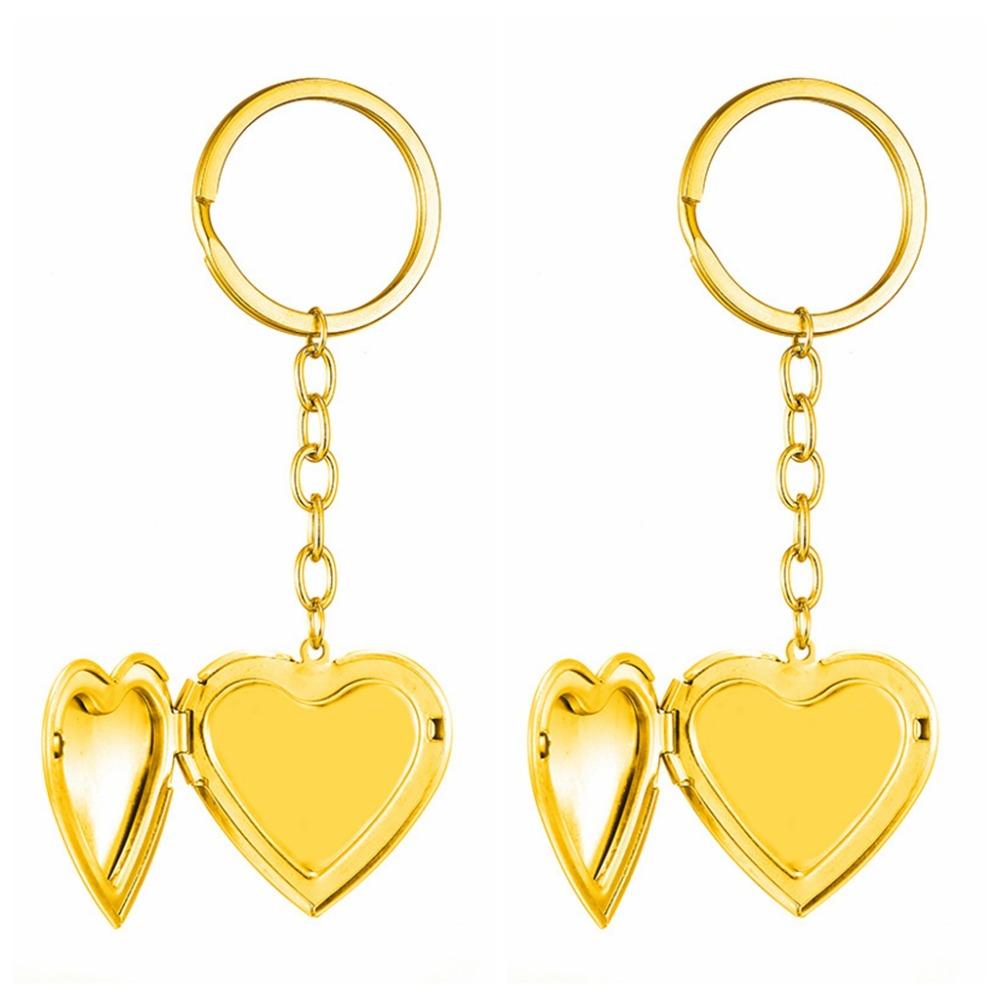 2Pcs Bag Hanging Photo Hold Keyring DIY Stainless Steel Keychain Funny Heart Album Keychain Gifts