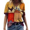 Summer V-neck 3D Cat Flower Colorful Printed Top Fashionable Casual Short Sleeved Women's T-shirts