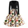 Women's Casual Christmas Print V-Neck Vintage Dress for Holiday Parties and Everyday Wear