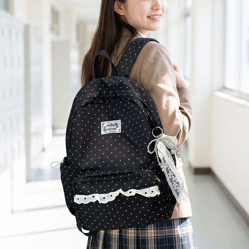 Minimalist Polka Dot Backpack Sweet Student School Bag Y2k Lace Trim Rucksack Gift