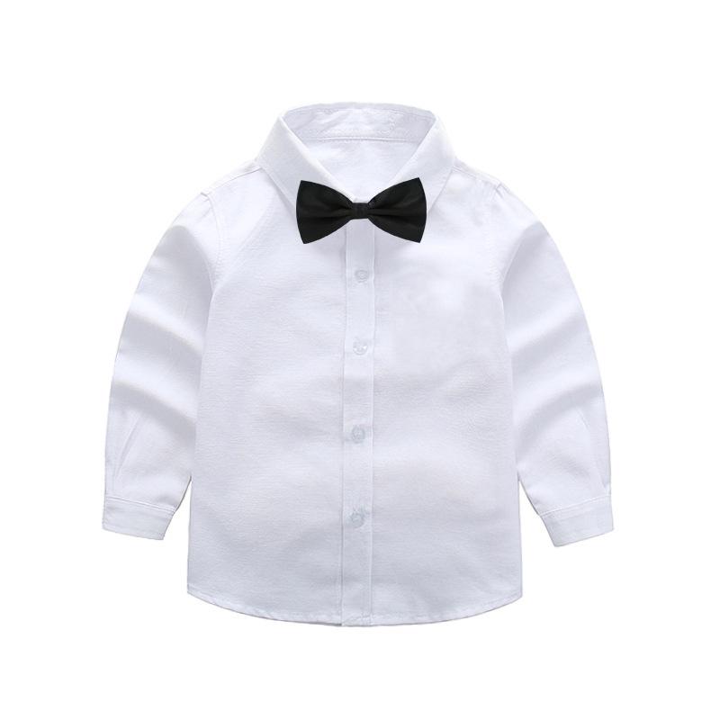 Boys' White and Blue Long-Sleeved Shirt & Black Long Pants Set Performance Costume