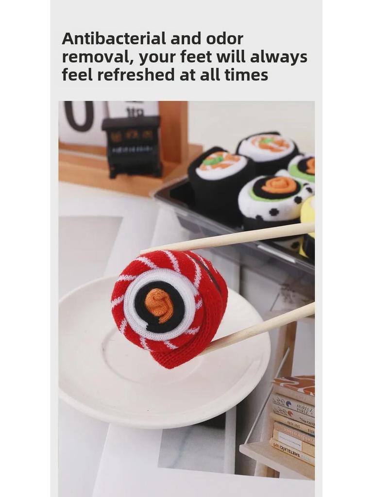 Women's Autumn & Winter Sushi Socks: Pure Cotton, Long, Sweat-Absorbent, Deodorant. Includes Salmon Gift Box. Hot-Selling Design.