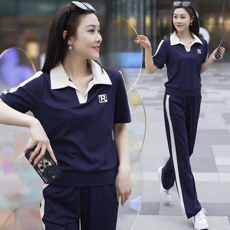 Casual Suit for Women In Summer, Slim, Stylish, Sporty, Simple Lapel Sweatshirt and Sweatpants Two-piece Set