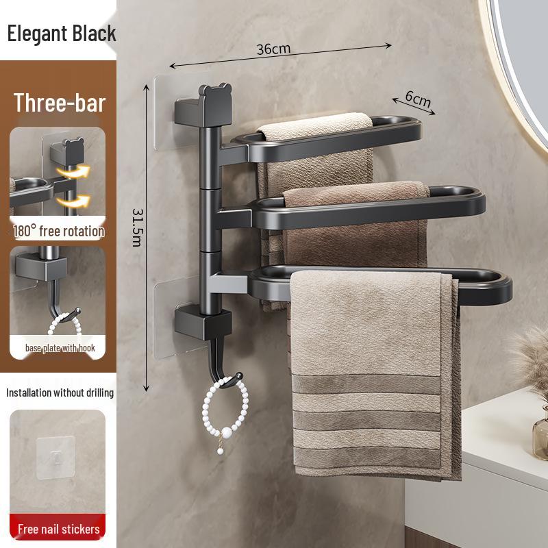 Wall-Mounted No-Drill Rotating Towel Rack and Shelf for Bathroom Storage