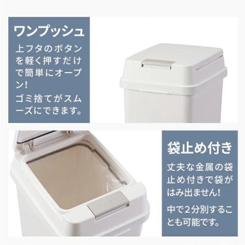 Asvel Kitchen Trash Can with Lid, 20L, Airtight, Push-Button, for Food Waste, Diapers, and Pet Sheets, White, Made In Japan