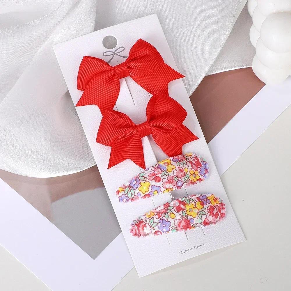 RAINBOW BOWS 4Pcs/Set Solid Bowknot BB Hair Clips Set for Girls New Handmade Hairpin Barrettes Headwear Kids Hair Accessories