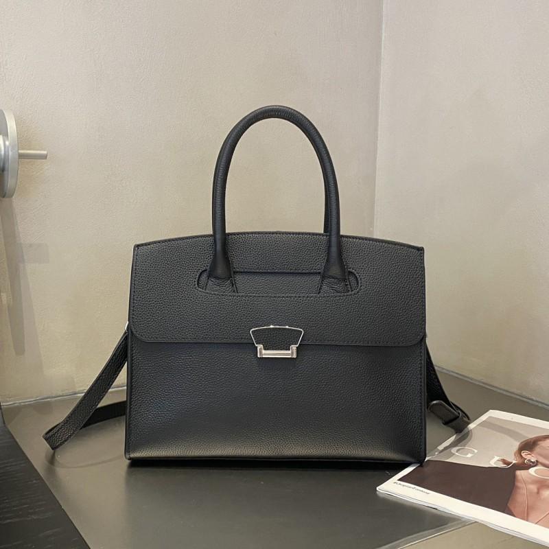 

Leather Briefcase Tote Bag Large Capacity Handbag Women s Niche Design Business Commuting Cowhide чёрный