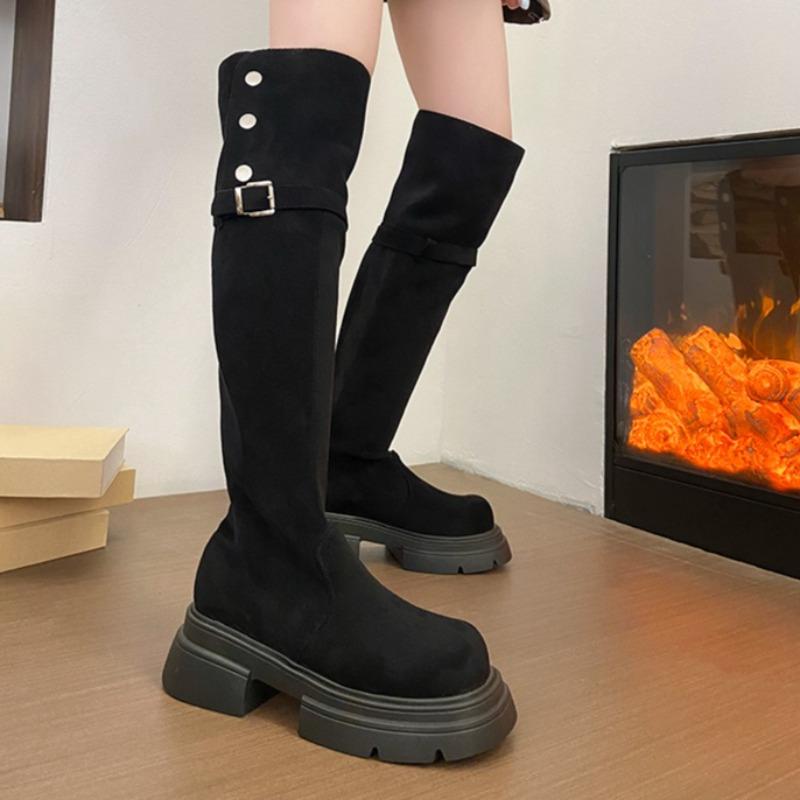 Fashion Over The Knee Boots for Women Fad Mid Heels Platform Shoes Designer Suede 2025 Winter New Elegant Long Boots Party Pumps Zapatos
