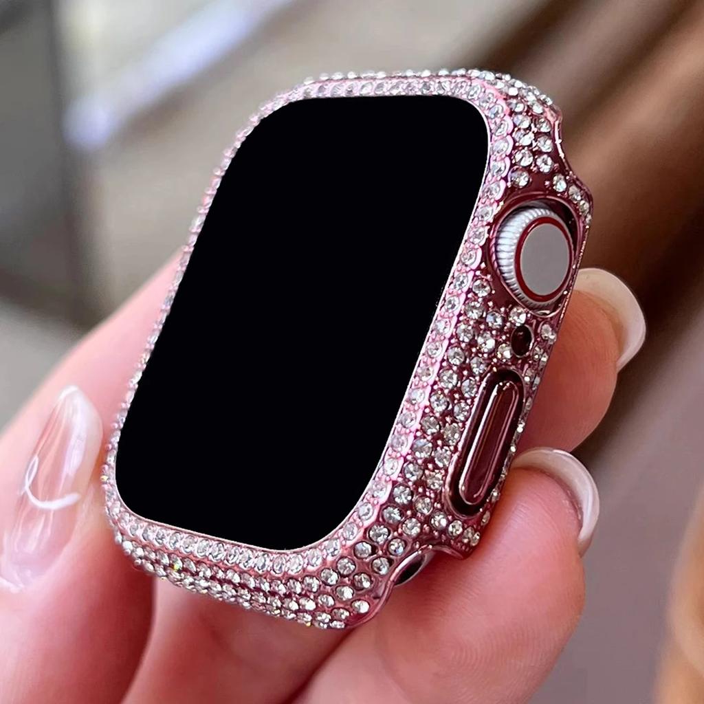 1pc Rhinestone Decor Tempered Glass Screen Protector Watch Case For Apple Watch 38/40/41/42/44/45Mm,Series SE/9/8/7/6/5/4/3/2/1