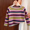 Girls' 2025 Autumn/Winter Striped Color Block Sweater - Korean Style Casual Knitwear.