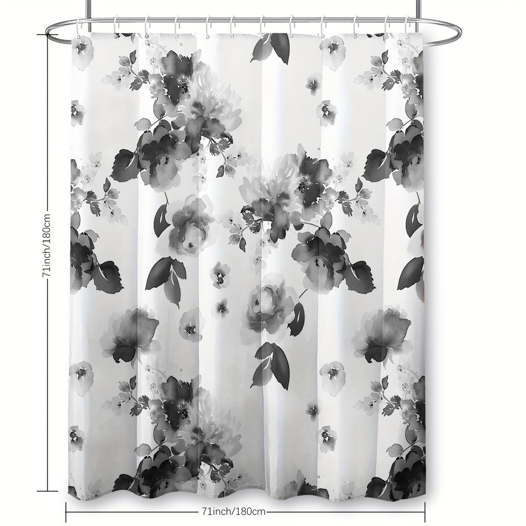 1 Piece Waterproof Floral Shower Curtain Set With Hooks - Machine Washable Polyester Fabric For Bathroom Decoration