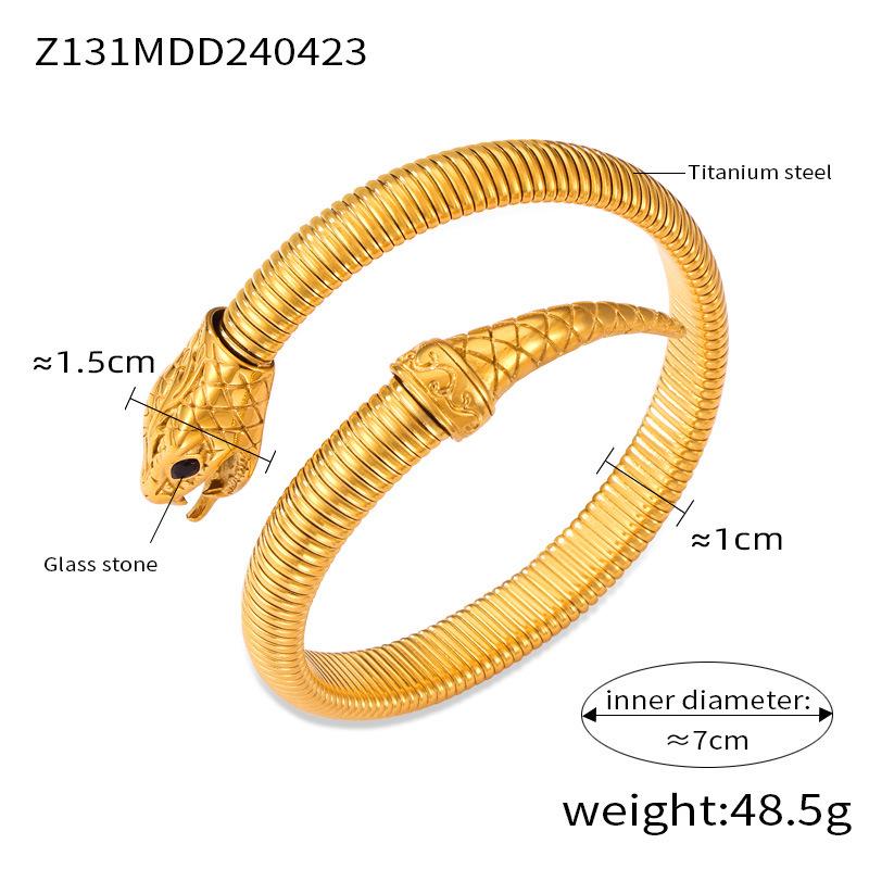 18K Gold Plated Zirconia Inlaid Titanium Steel Snake Head Tail Chain Bracelet